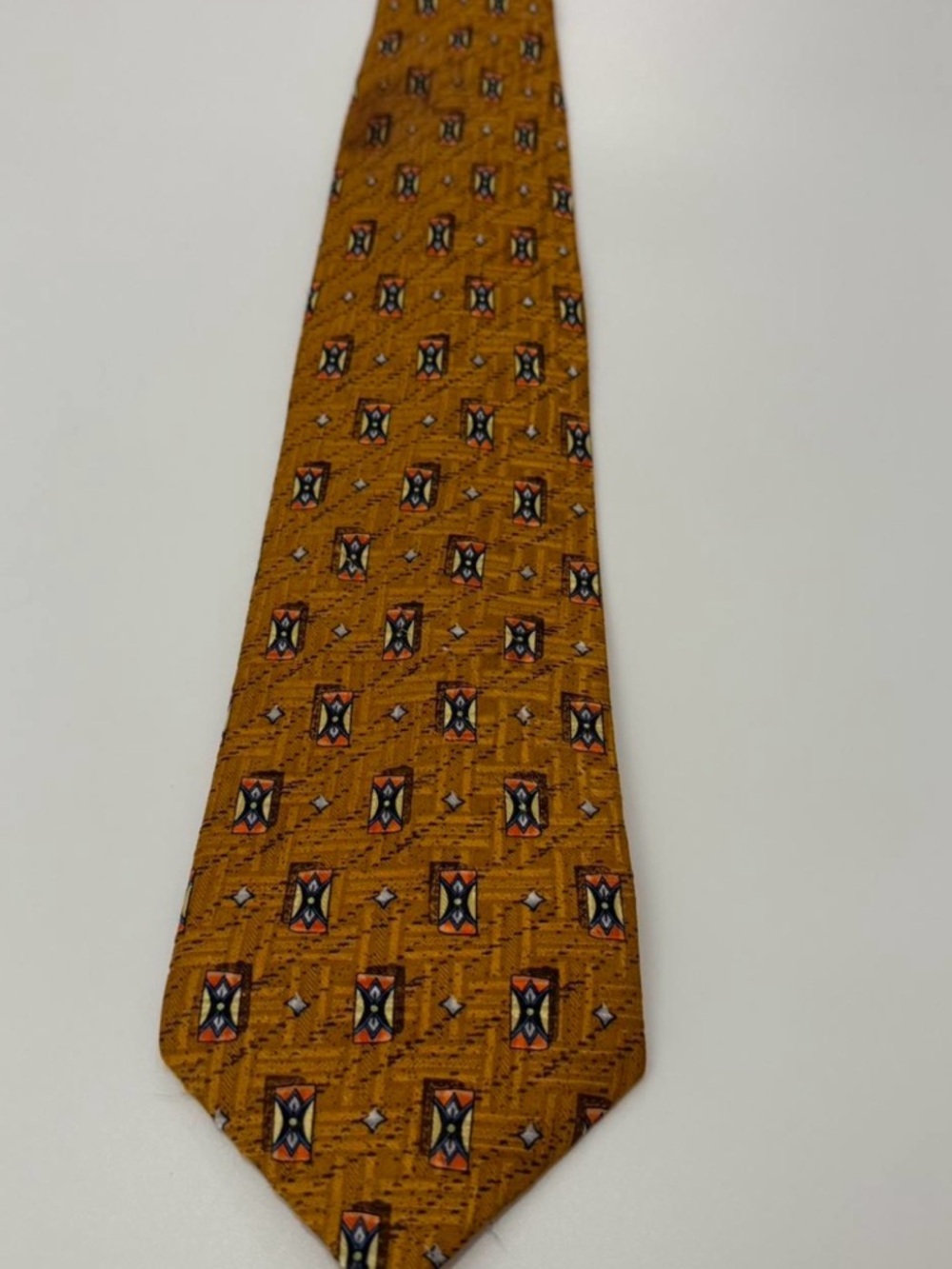 Men's Mustard Geometric Pattern Tie - Classic Business Accessory